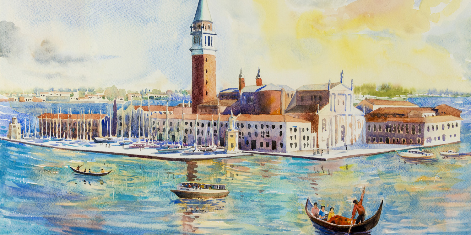 Panorama Acrylglasbild 180x90cm Skyline Venedig als Gemälde