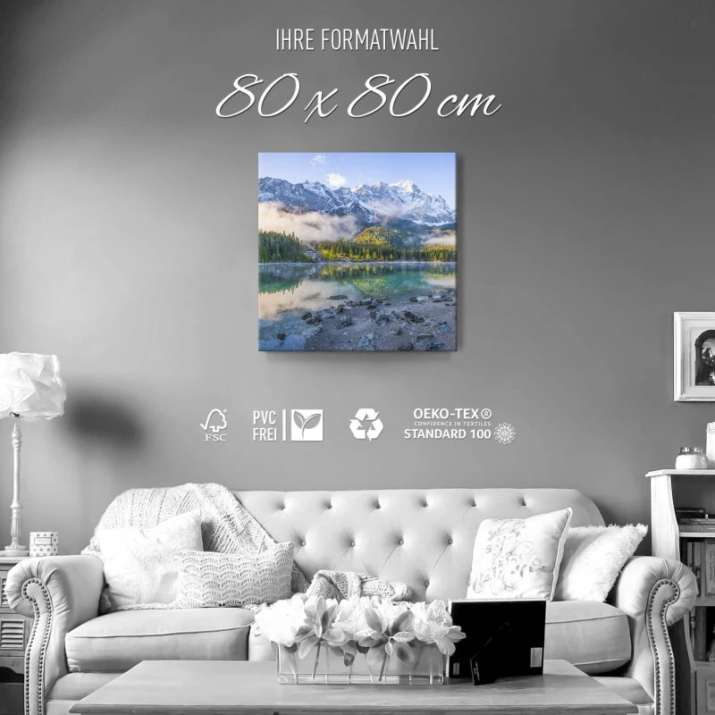 Berge & Gebirge Eibsee mit Zuspitze Alpen als Leinwand Bild 80x80cm