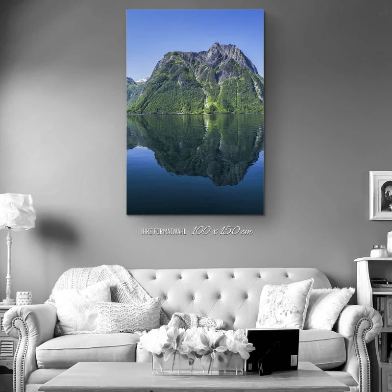 XXL Berge & Gebirge Alu-Dibond Bild im Hochformat 100x150cm, Motiv Fjord Norwegen
