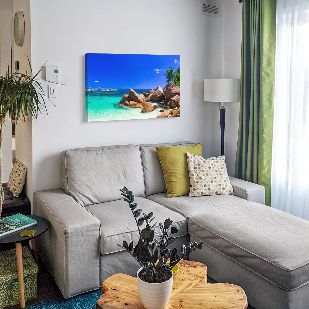 Keilrahmenbild 150x50cm, Strand & Meer Insel Praslin Seychellen