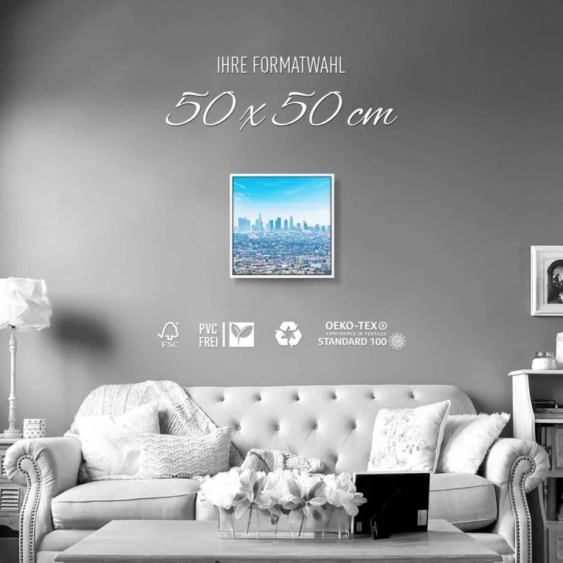 Skyline Los Angeles Panorama im weißen Bilderrahmen, 50x50cm