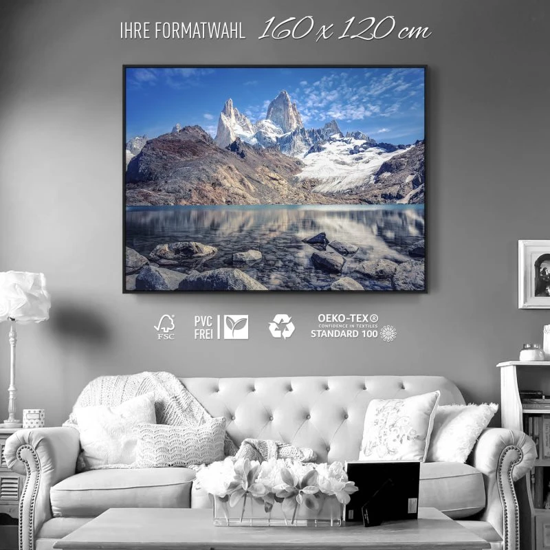 Berge & Gebirge Fitz Roy und  Cerro Torre im schwarzen Bilderrahmen, 160x120cm