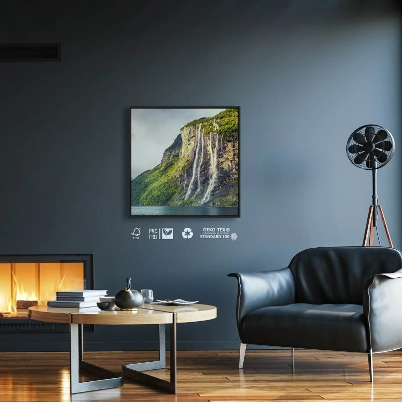 Wasserfall Seven Sisters im schwarzen Bilderrahmen, 80x80cm