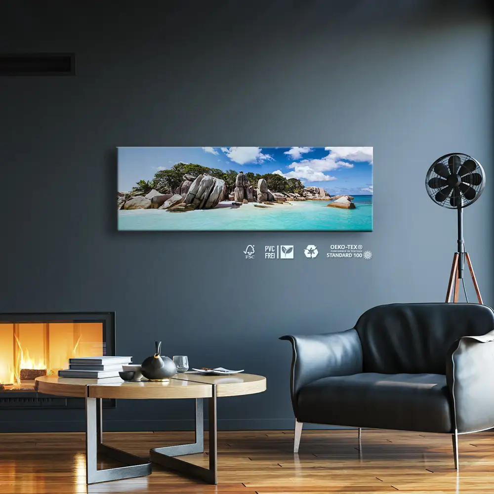 Strand & Meer Seychellen Insel als Leinwand Bild 150x50cm