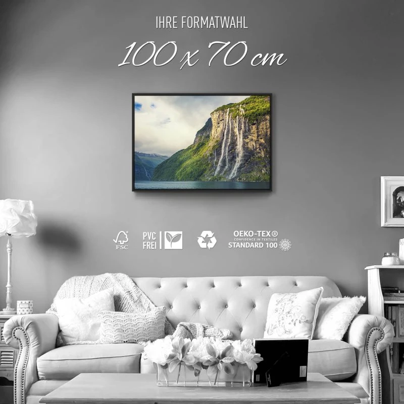 Wasserfall Seven Sisters im schwarzen Bilderrahmen, 100x70cm