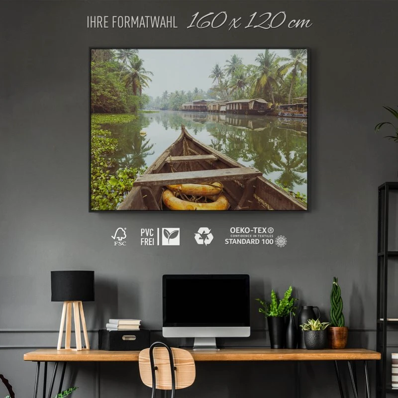 Flüsse & Seen Kumarakom Indien im schwarzen Bilderrahmen, 160x120cm