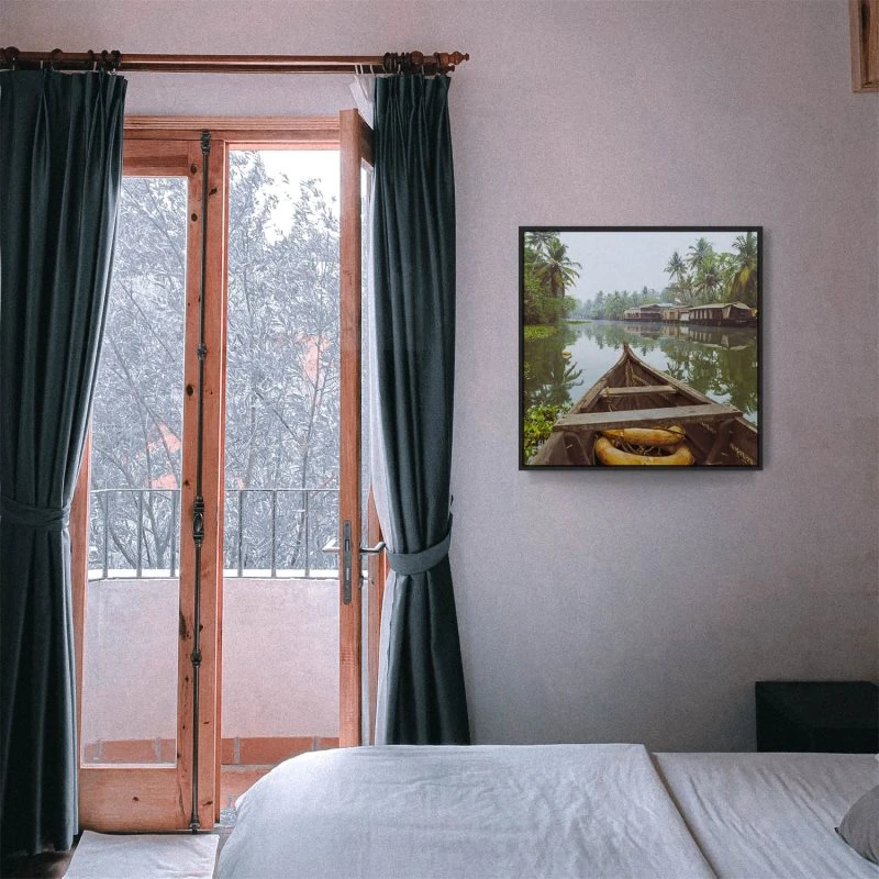 Flüsse & Seen Kumarakom Indien im schwarzen Bilderrahmen, 80x80cm