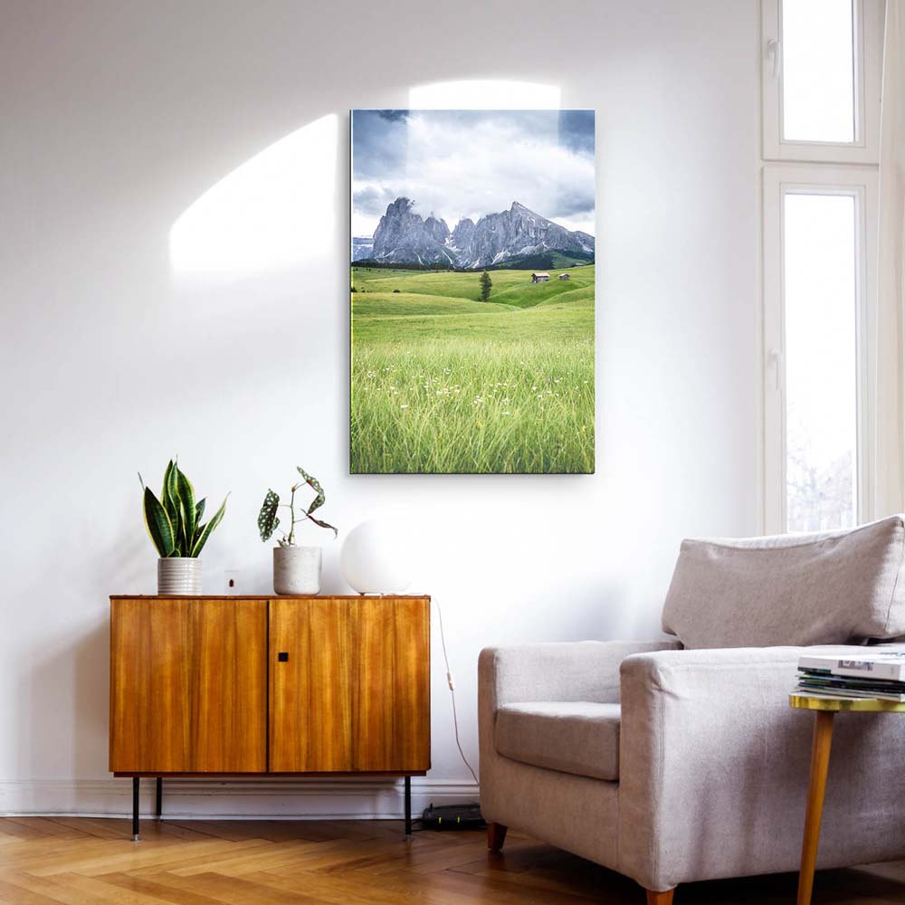 Alpen, Dolomiten Berg Langkofel als Acrylglasverbund Bild 180x90cm