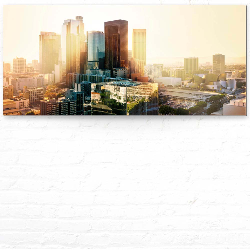 Skyline Los Angeles Sunset als Acrylglasverbund Bild 110x50cm