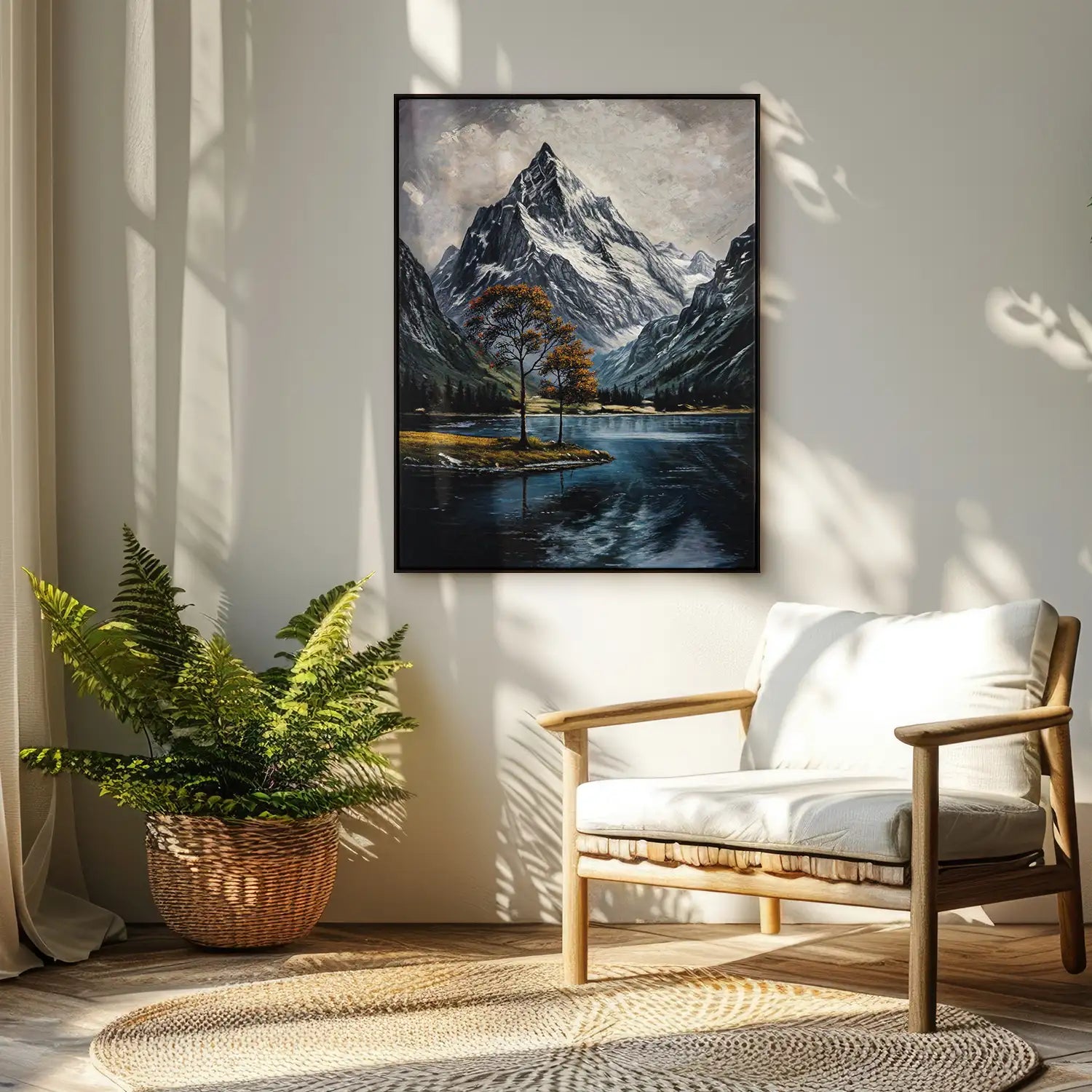 Wandbild echt handgemalt 150x200 cm im Rahmen Eiche dunkel, abstrakte Eleganz in Schwarz, Weiß und Grau – „Die Tänzerin“