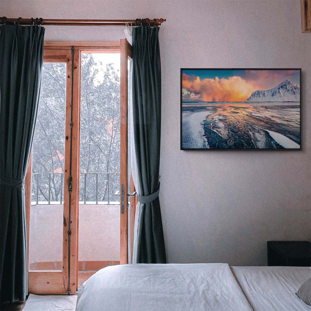Berge & Meer Norwegen, Skagsanden beach im schwarzen Bilderrahmen, 120x60cm