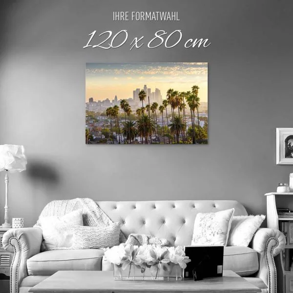 Skyline Los Angeles Palmen als Alu-Dibond Bild 120x80cm