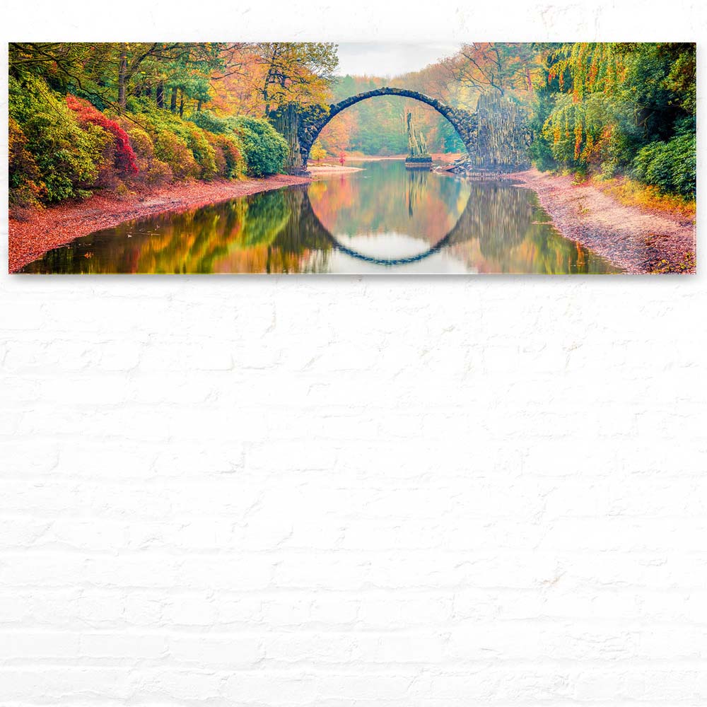Acrylglasbild 150x50cm groß Wald & Bäume Herbst Rakotzbrücke, Kromlau