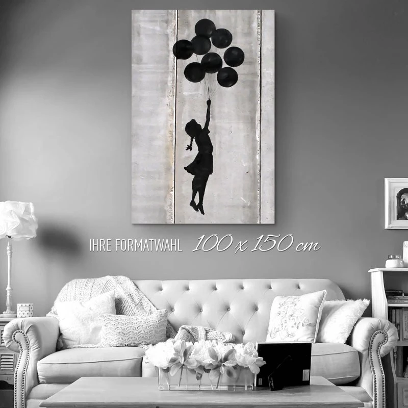 XXL Banksy Alu-Dibond Bild im Hochformat 100x150cm, Motiv Girl with ballons