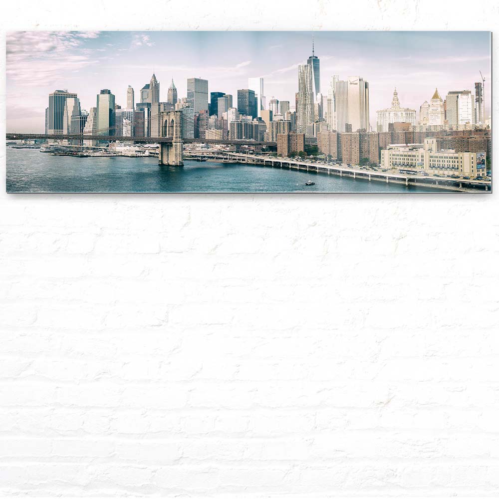 Skyline NYC Manhatten mit Bridge als Acrylglasverbund Bild 150x50cm