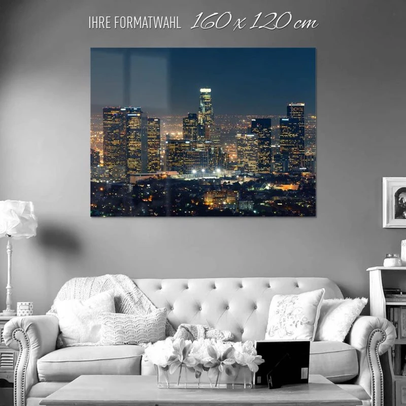 Skyline Los Angeles Nachts als Acrylglasverbund Bild 160x120cm