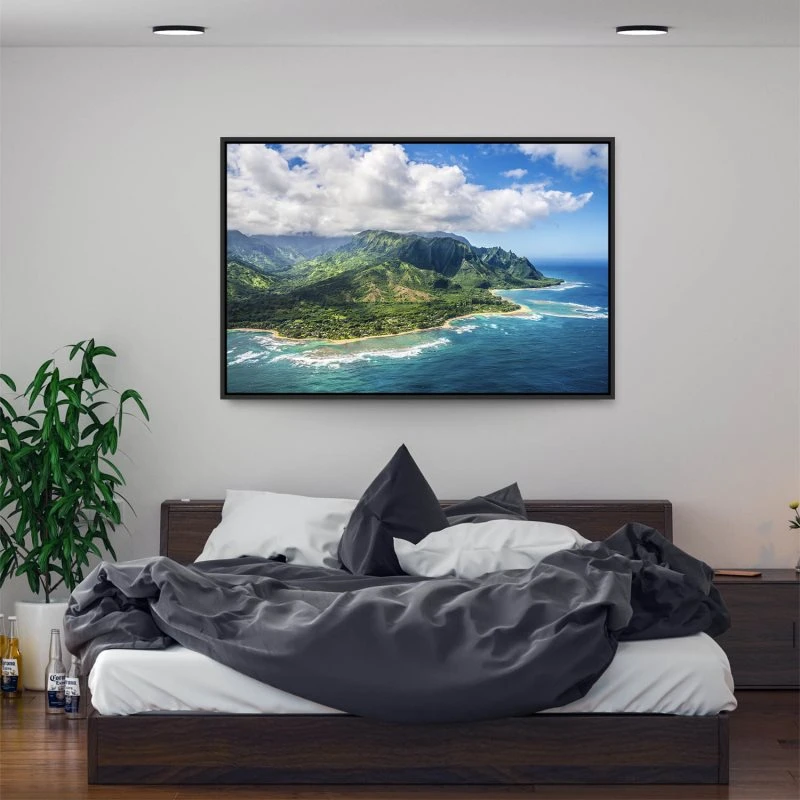Berge & Gebirge Hawaii Klippen Insel Kauai im schwarzen Bilderrahmen, 200x150cm