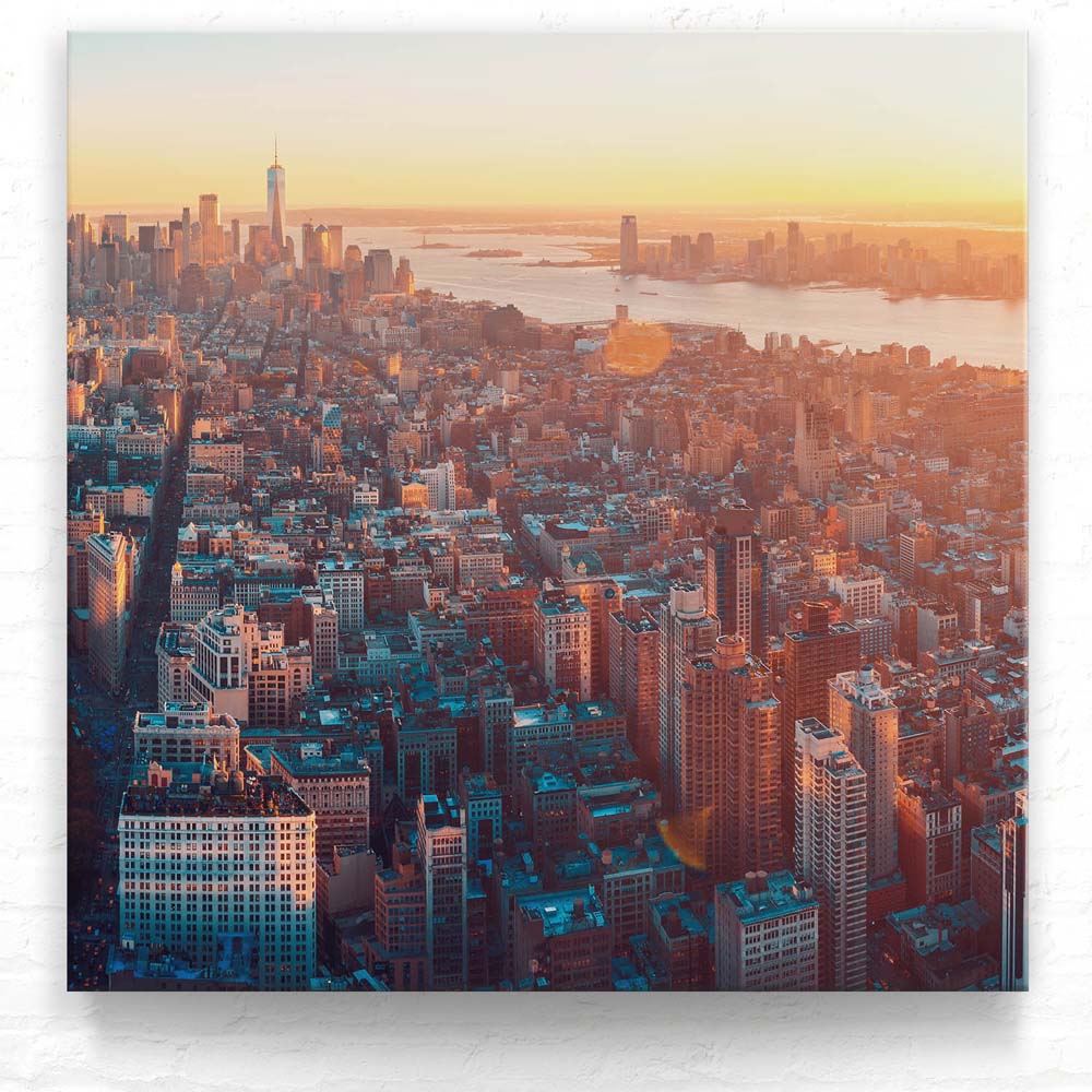 Skyline Manhatten von oben als Leinwand Bild 50x50cm