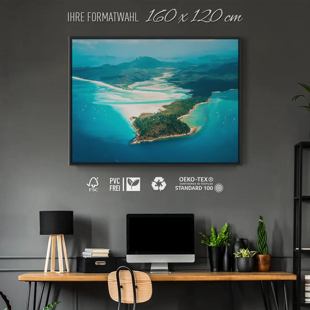 Strand & Meer Panorama Australien im schwarzen Bilderrahmen, 160x120cm