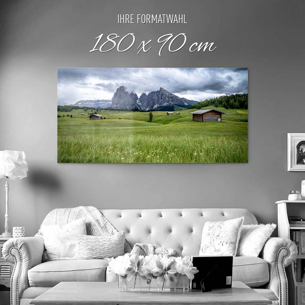 Alpen, Dolomiten Berg Langkofel als Acrylglasverbund Bild 180x90cm