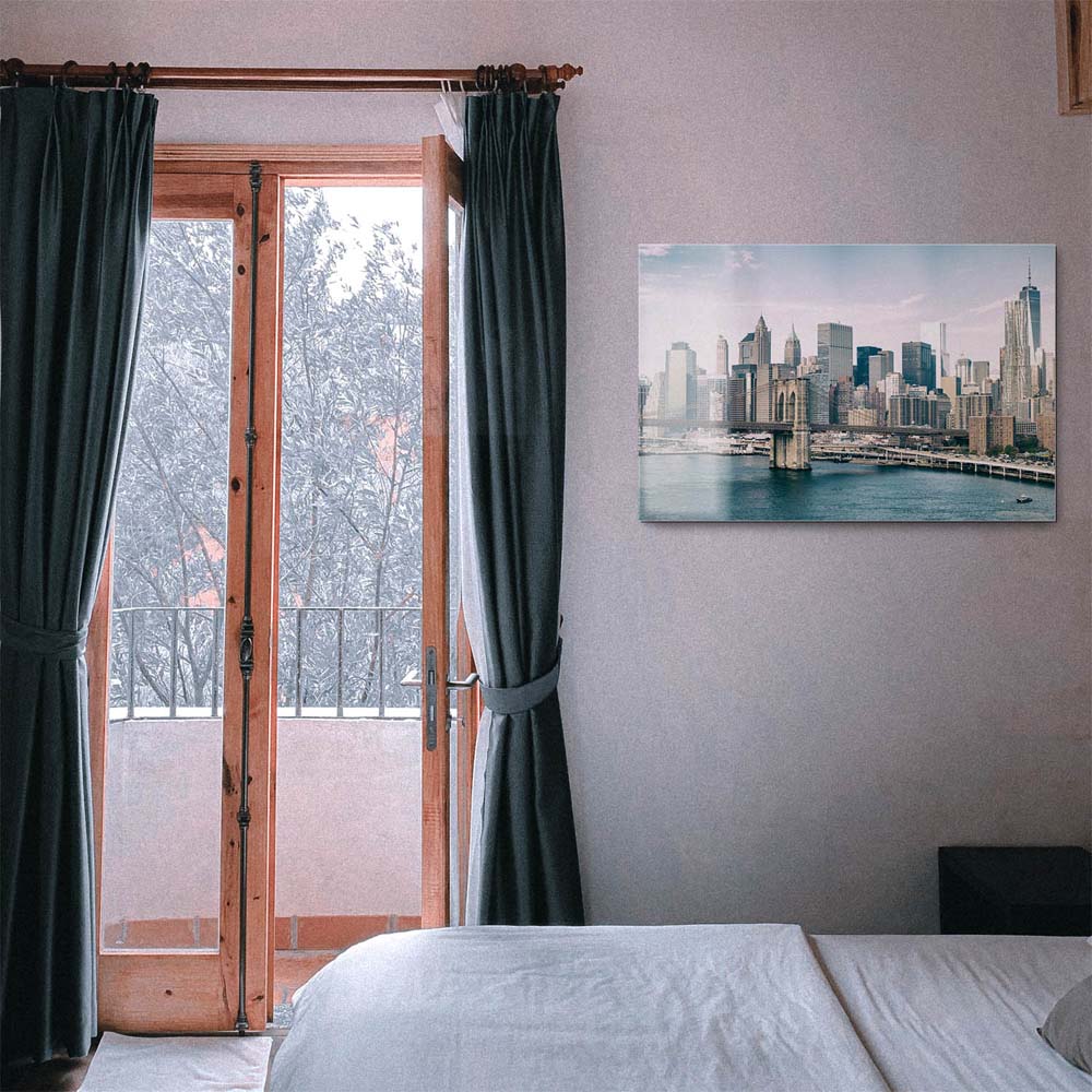 Skyline NYC Manhatten mit Bridge als Acrylglasverbund Bild 150x50cm