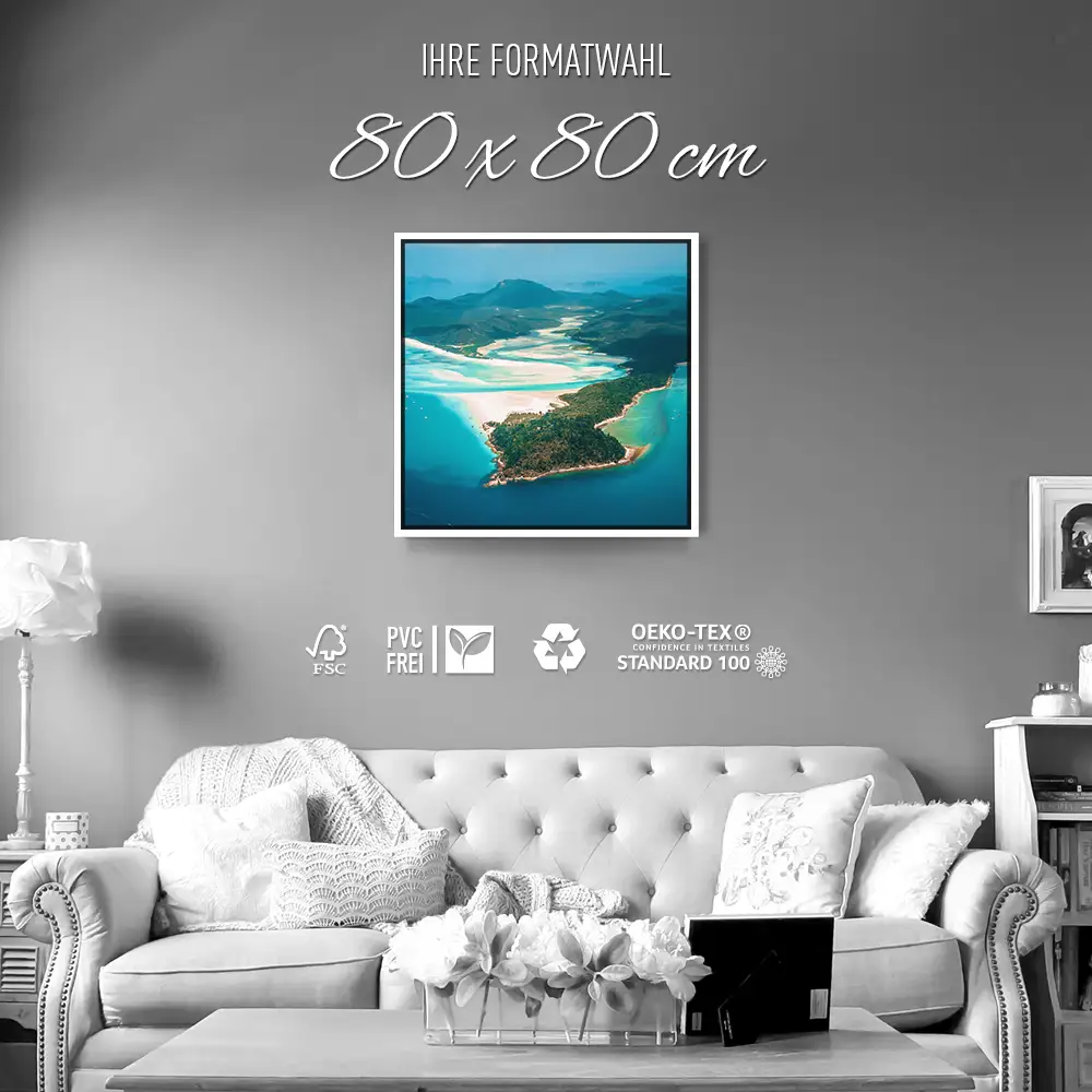 Strand & Meer Panorama Australien im weißen Bilderrahmen, 80x80cm