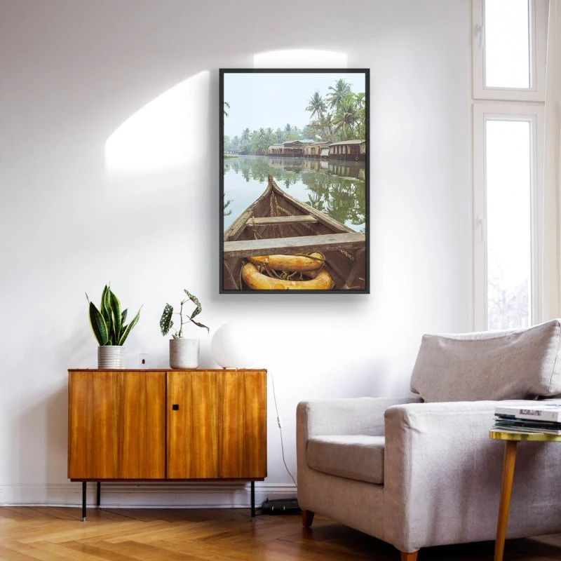Flüsse & Seen Kumarakom Indien im Hochformat 80x120cm mit schwarzen Bilderrahmen