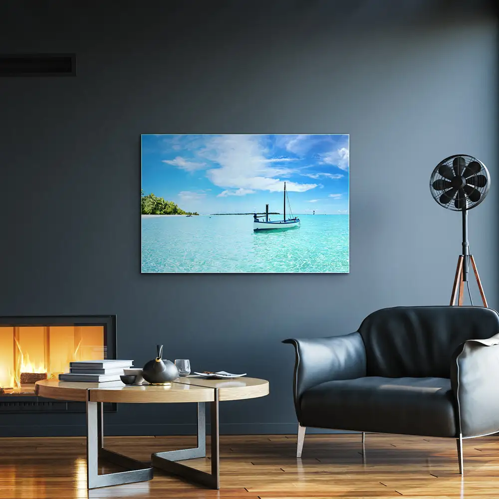 Strand & Meer Karibik Boot als Acrylglas Bild 120x60cm