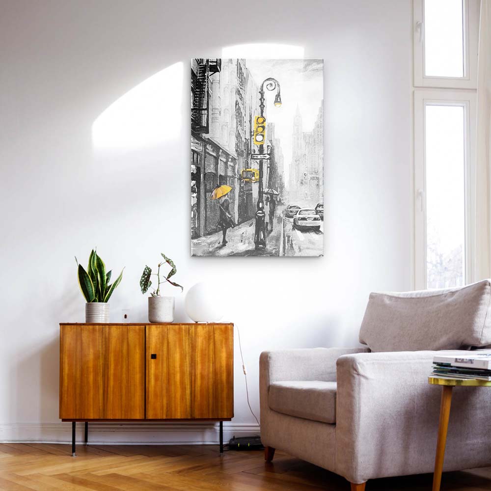 Panorama Acrylglasbild 180x90cm Skyline Gemäldeoptik, schwarz weiß, 