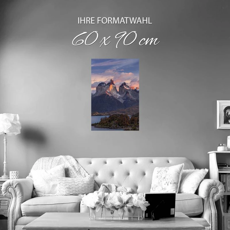 Poster 60x90cm im Hochformat, Sonnenspiele Patagonien Flüsse & Seen