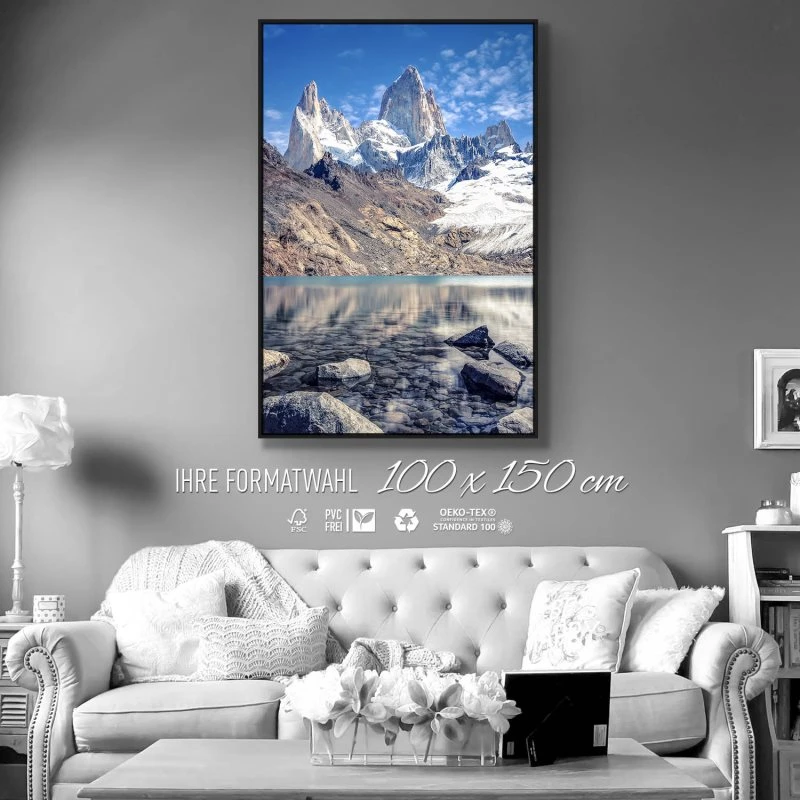Berge & Gebirge Fitz Roy und  Cerro Torre im Hochformat 100x150cm mit schwarzen Bilderrahmen
