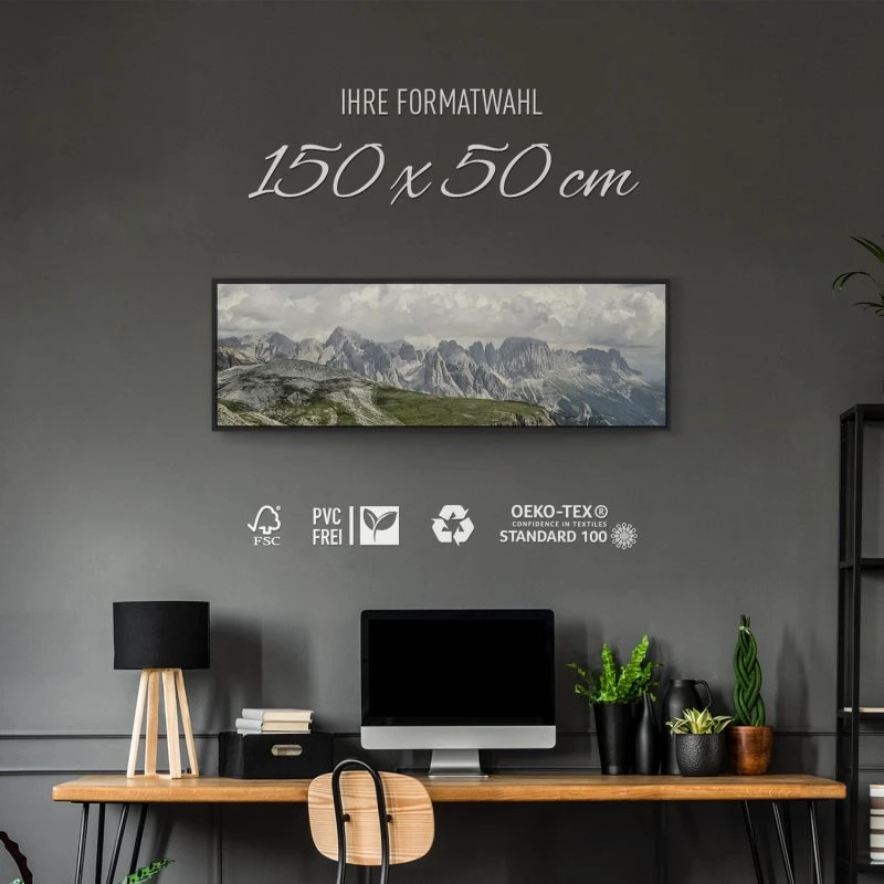 Berge & Gebirge Dolomiten Gewitter  im schwarzen Bilderrahmen, 150x50cm