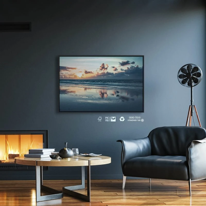 Strand & Meer Sonnenuntergang Nordsee im schwarzen Bilderrahmen, 100x70cm