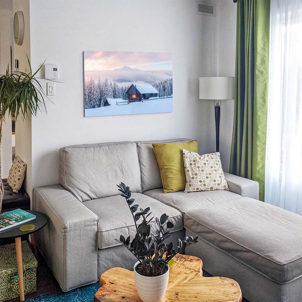 Alu-Dibond Bild Winterhütte, Berge & Gebirge, 100x75cm groß