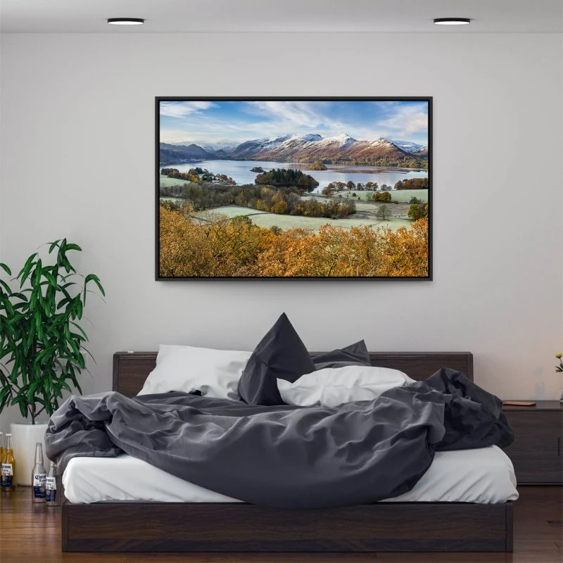 Berge & Gebirge Derwent Water England im schwarzen Bilderrahmen, 150x100cm