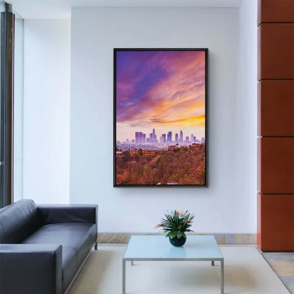 Skyline Los Angeles hills im Hochformat 60x90cm mit schwarzen Bilderrahmen