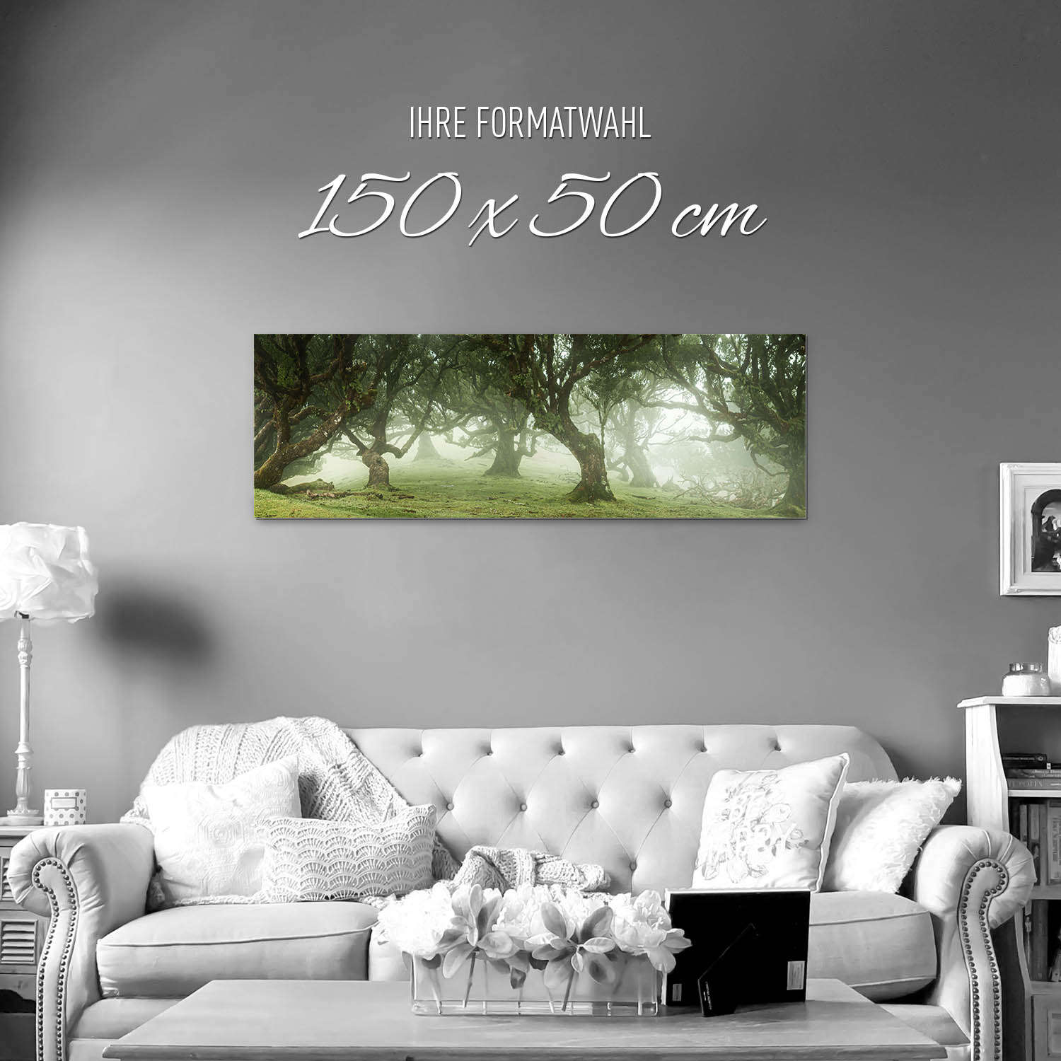 Alu-Dibond Bild 150x50cm groß Wald & Bäume Nebel Gestalten