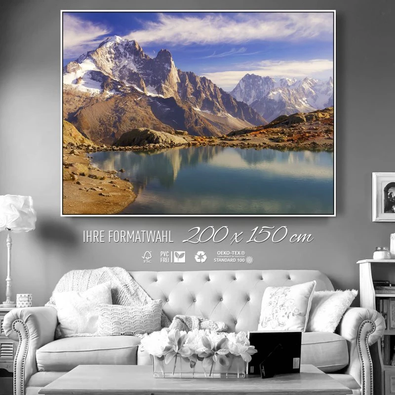 Berge & Gebirge Crystal Lakes Franz. Alpen im weißen Bilderrahmen, 200x150cm