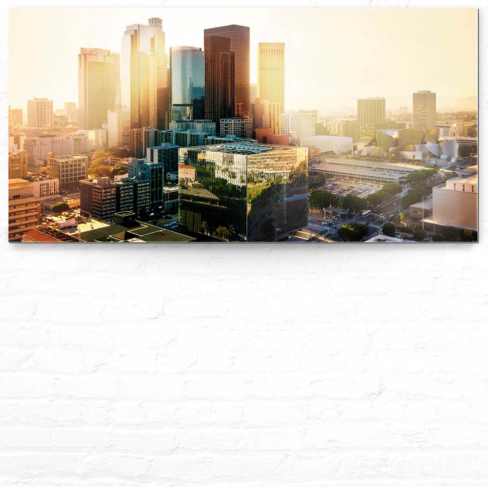 Skyline Los Angeles Sunset als Acrylglasverbund Bild 180x90cm