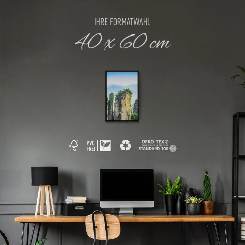 Berge & Gebirge Zhangjiajie Nationalpark im Hochformat 40x60cm mit schwarzen Bilderrahmen