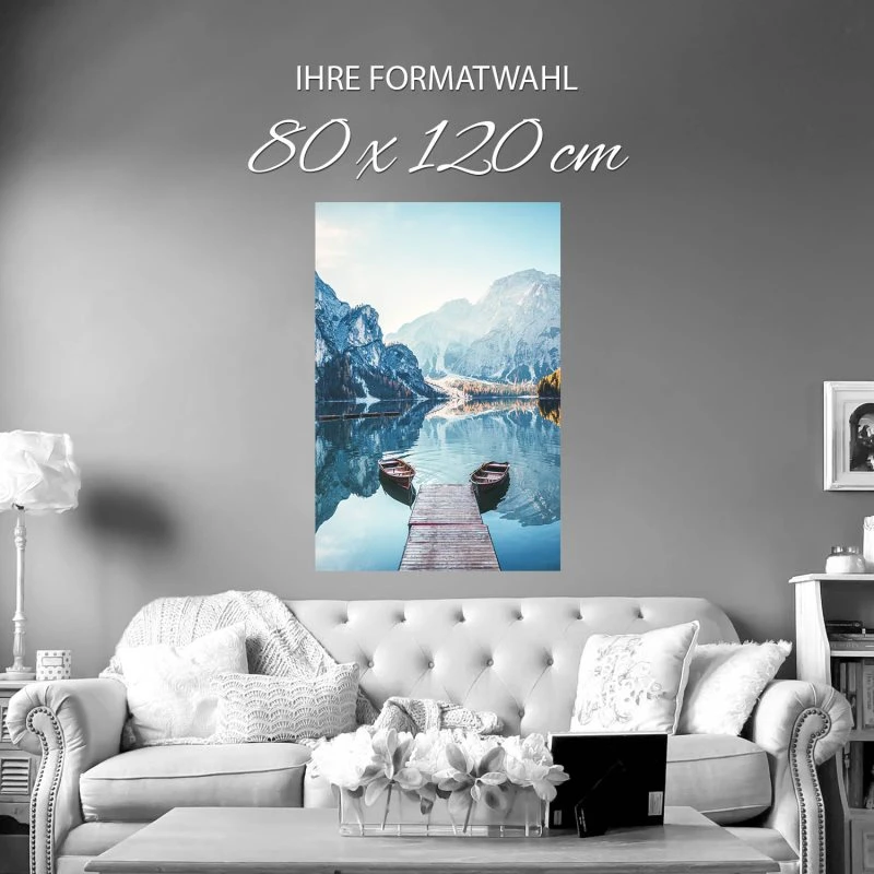 Poster 80x120cm Hochformat, Berge & Gebirge Pragser Wildsee Dolomiten