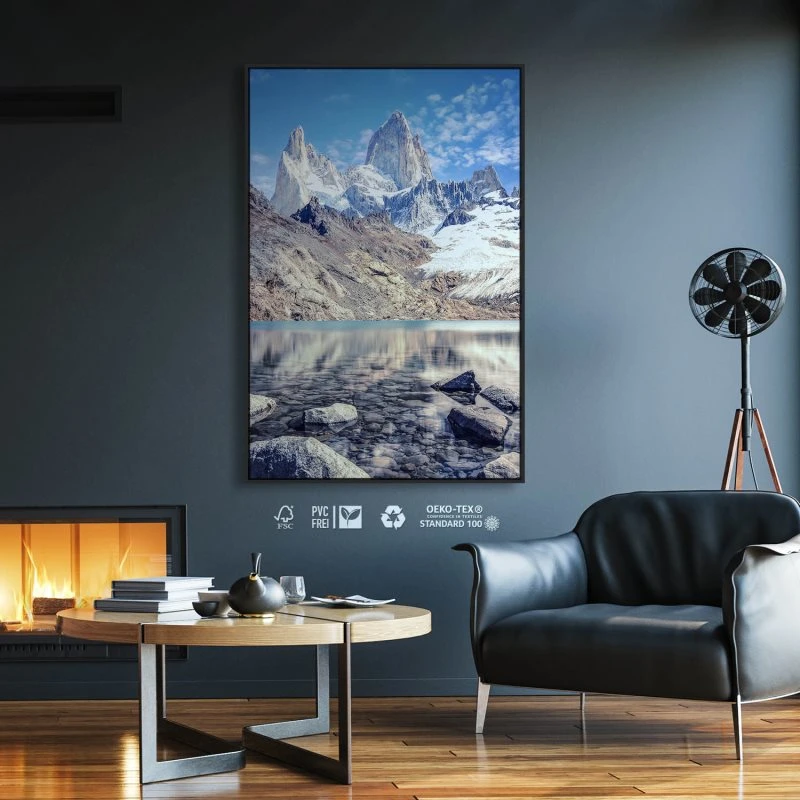 Berge & Gebirge Fitz Roy und  Cerro Torre im Hochformat 100x150cm mit schwarzen Bilderrahmen