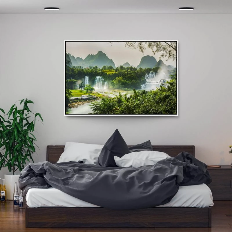 Berge & Gebirge Ban Gioc Wasserfälle im weißen Bilderrahmen, 160x120cm