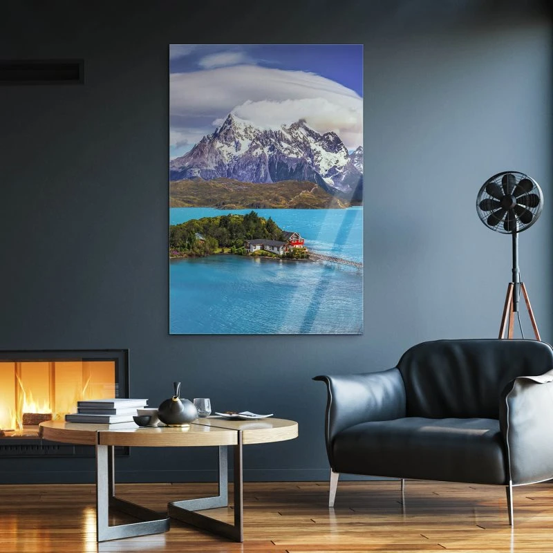 Berge & Gebirge im Hochformat, Lake Pehoe Patagonien als Acrylglas Bild 80x120cm