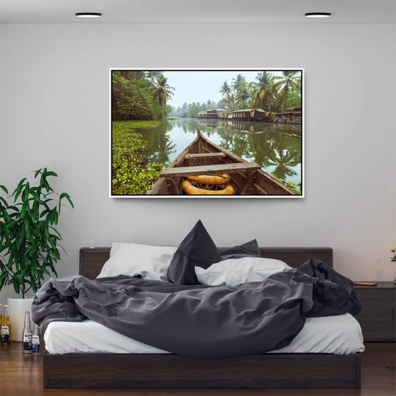 Flüsse & Seen Kumarakom Indien im weißen Bilderrahmen, 150x100cm