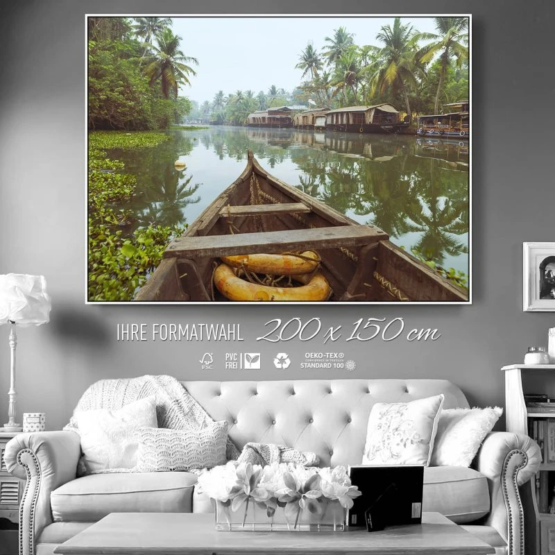 Flüsse & Seen Kumarakom Indien im weißen Bilderrahmen, 200x150cm