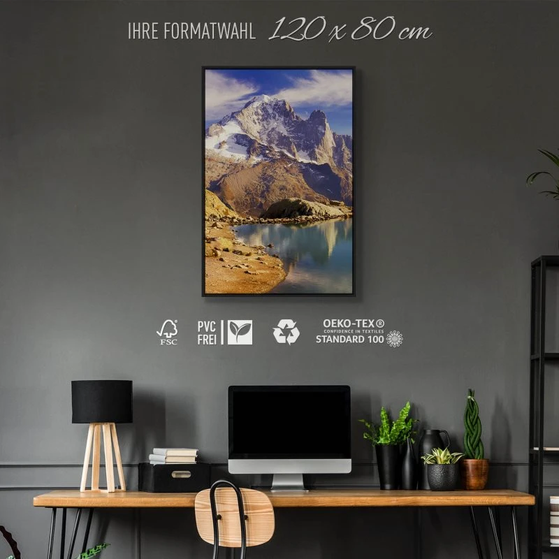 Berge & Gebirge Crystal Lakes Franz. Alpen im Hochformat 80x120cm mit schwarzen Bilderrahmen