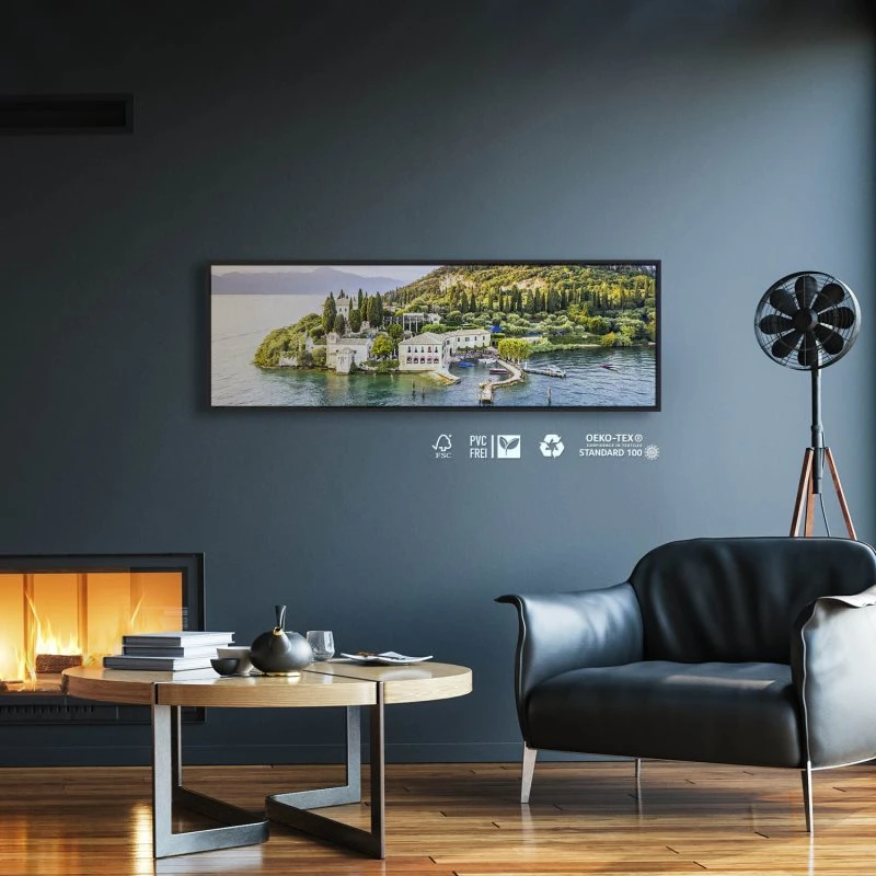 Strand & Meer Punta San Vigilio, Gardasee im schwarzen Bilderrahmen, 150x50cm