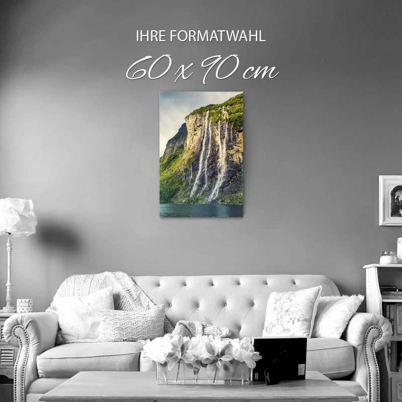 Alu-Dibond Bild im Hochformat, Wasserfall Seven Sisters 60x90cm