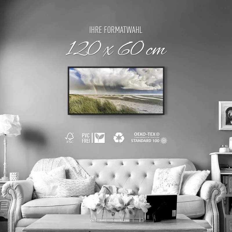 Strand & Meer Wattenmeer Nordsee im schwarzen Bilderrahmen, 120x60cm
